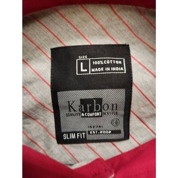 Karbon Roll Tab Sleeve Men's Slim Fit Large striped Cotton gray red Longsleeve - Picture 2 of 7